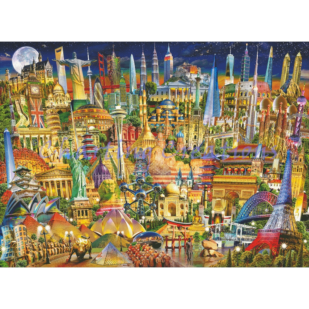 World Landmarks At Night Large